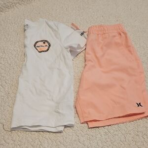Hurley Kids White Tee and Peach Shorts Set